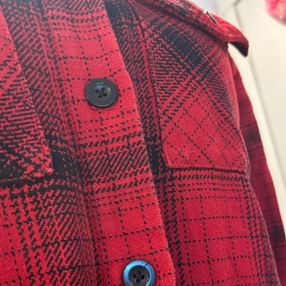 Women's Red Plaid Button Down Shirt - Picture 3 of 4